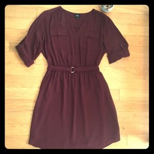 Dark red business casual mid length dress
